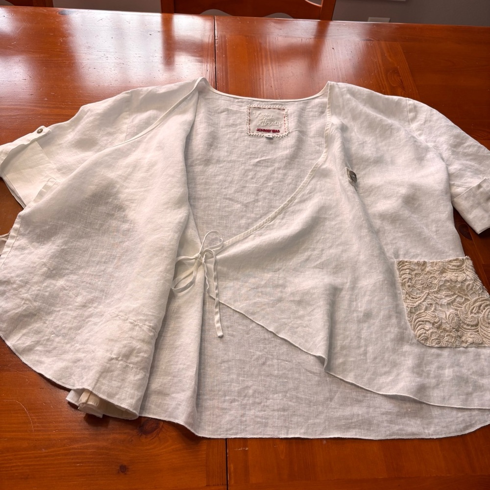 4 Love And Liberty Johnny Was Linen Crochet Embroidered Wrap Style Top Size M - Picture 14 of 16